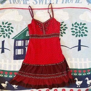 Free People Red Boho Hippie Tiered Ruffle Dress